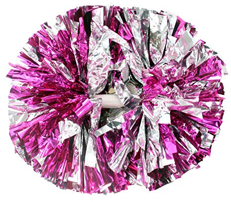 Hooshing 2PCS Pink and Silver Cheerleading Pom Poms with Baton Handle for Team Spirit Sports Dance Cheering