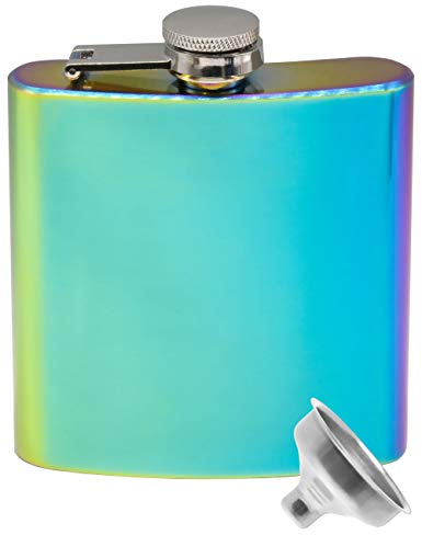 OutdoorSaxx Edelstahl Flachmann, 175ml, Regenbogen Effektlack-Design, verspiegelt, in Geschenkbox