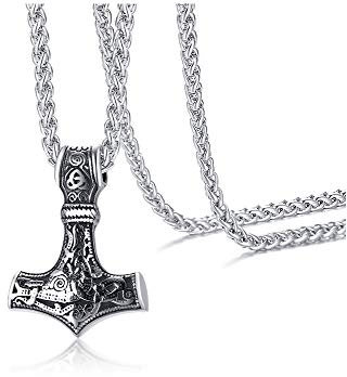 VNOX Hombre Colgante de Martillo Vikingo Thor de Acero Inoxidable Collar Viking Joyas para Hombres,Oro/Plata,Longitud de Cadena 60cm