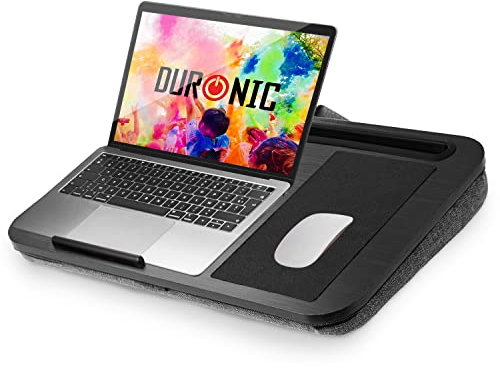 Duronic DML422 Laptopständer, Ergonomischer Laptop Tisch mit Kissen, Laptop Halterung mit Schaumstoffkissenstütze, Große Plattform mit integriertem Griff, Ideal für Bett, Sofa, Auto