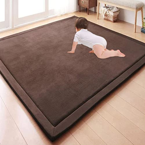 GGoty Großer Teppich, Korallen-Samt, Baby-Spielmatte, dick für Kinderzimmer, Arbeitszimmer, Küche, Kinderzimmer, Krabbelmatte für Babys, rutschfeste Yogamatte (80 x 120 x 2 cm, braun)