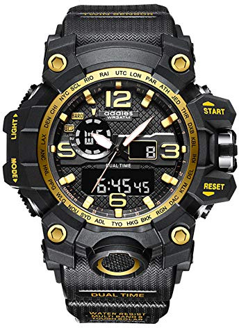 SBTU Reloj Digital Militar Reloj de Pulsera Deportivo Multifuncional para Exteriores Relojes electrónicos de Doble Pantalla 50M Cronómetro de Alarma Impermeable para montañismo Natación (Dorado)