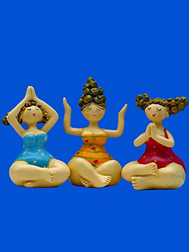 Pommerntraum ®| 3-er Set Yogafiguren 3 üppige Ladies beim Yoga Maritime Badenixen mollige Nanas YogaDamen Yoga Figuren Rubensfiguren DEKOFIGUREN (3-er Set)
