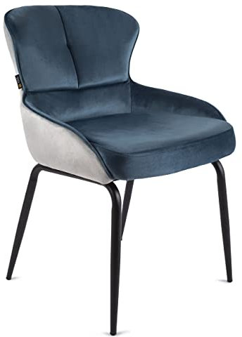 Gold Label Esszimmerstühle Samt | Polsterstuhl mit Metallbeine ​| Küchenstühle | Esstisch Stühle | Schalenstuhl | Samt Stuhl mit Armlehne | Milano (Blau)