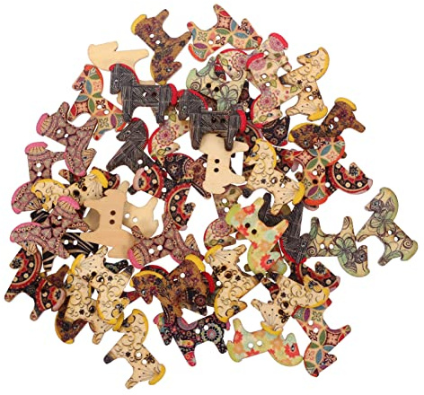 Milisten Holzknöpfe 50 Stück 3X2.5Cm Bemalte Pony Knöpfe Kreative Diy Kleidungsknöpfe Für Nähen Basteln Und Dekoration