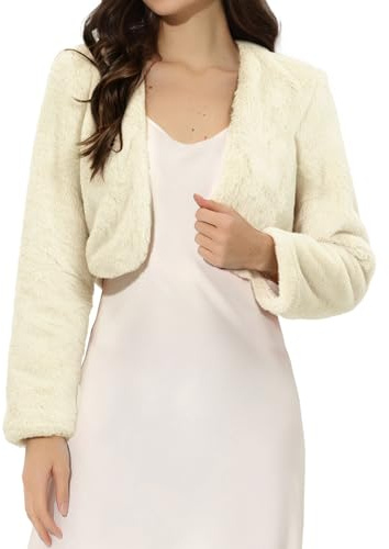 Allegra K Bolero da donna in finta pelliccia, ideale per Natale, sera, matrimonio, abito da sposa, Beige, XL