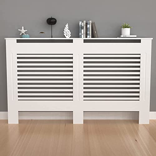 High Radiator Cover Wood Cabinet: 36 Inch Height White Large Heater Covers Horizontal Slat Modern Tall Radiators Shelf Thicken MDF Wooden Bedroom Hallway Home Furniture for Living Room