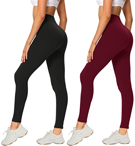 AMIYOYO 2er Pack Leggings für Damen High Waist Sporthose | Blickdicht Elastische Bauchweg Hosen für Yoga, Fitness, Outdoor, Freizeit, Sport & Alltag