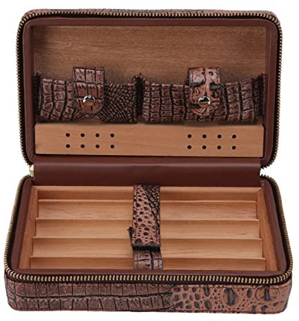 AUNMAS Humidor per Sigari Portasigarette Umidificatore Portatile in Pelle Scatola per Sigari da Viaggio con Custodia con Cerniera Scatola per Sigari Humidor Set di Sigarette per Sigari da 4 Pezzi