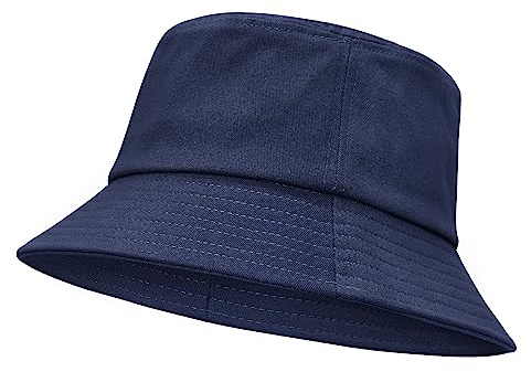 Durio Sonnenhut Kinder Fischerhut Baby Mit Breiter Krempe Sonnenhut Baumwoll Faltbar für Mädchen Jungen Marineblau 2-7 Jahre (Tag Size M)