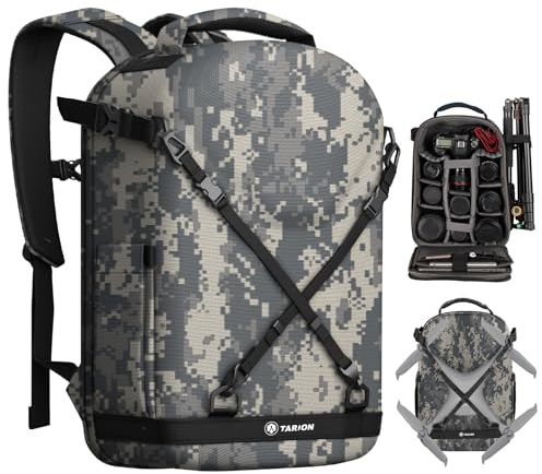 TARION Kamerarucksack, Fotorucksack mit Hartschale, Kameratasche mit 14,5-Zoll-Laptopfach und Regenschutz, Rucksack für Drohnen, DSLR-Spiegelreflexkameras, Zubehör(Camouflage)
