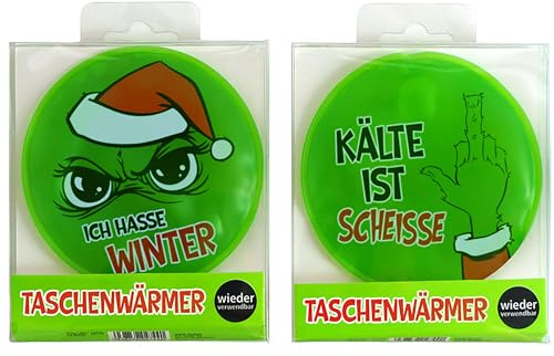 4 x Freche Taschenwärmer Festtags-Muffel mit lustigem Anti-Weihnachts-Design wiederverwendbar - Lustige Handwärmer Anti Weihnachten (4 x)