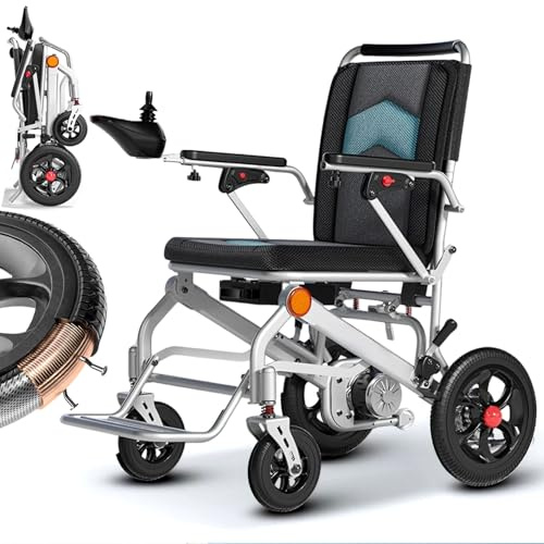 Bueuwe Leichter faltbarer Elektrorollstuhl für Senioren, 500W Motor, Lithiumbatterie, 120kg Tragfähigkeit, Intelligente Bremsen, Stoßdämpfung, komfortabler Sitz, ideal für Reisen,Silber,20A