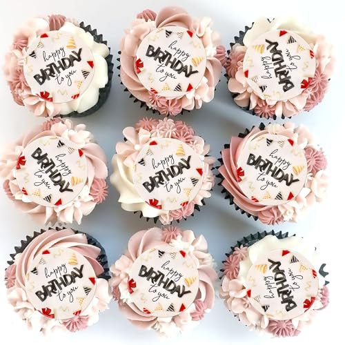Blumomon 40Pcs Edible Happy Birthday Cupcake Toppers Happy Cupcake Topper Cheers to Fabulous Cake Decoration for Birthday Party Decoration