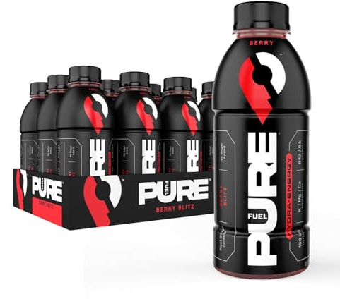 Pure Fuel Healthy Energy Drinks Berry Blitz - Sports Drinks - Plant Based - 180mg Natural Caffeine - 12pk x 16.9 fl oz