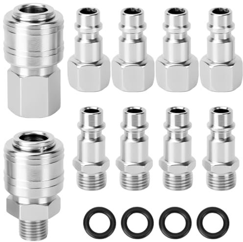 QWORK® 10 piezas 1/4 BSP acoplador de aire, conectores rapidos aire comprimido, accesorios para compresores y líneas de aire