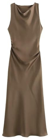 Gyios Vestito Donna Abiti Lunghi Satinici per Donne Slip Midi da Sexy Abito Sera Senza Maniche Eleganti-1-l