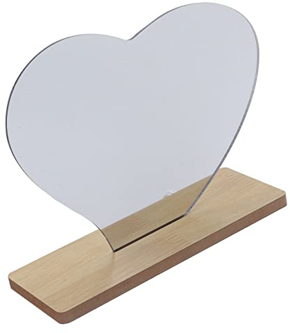 Healvian Irregularer Tisch Schminkspiegel mit Herzform aus Acryl und Holzsockel Stabiler Rahmenloser Kosmetikspiegel für Makeup und Rasur im Studentenwohnheim