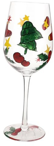 FUNNETOYU Copa De Vino Tinto Navideña Pintada Mano Copa De Vino De Vidrio Reutilizable Para Fiestas De Navidad Cócteles De Fiesta