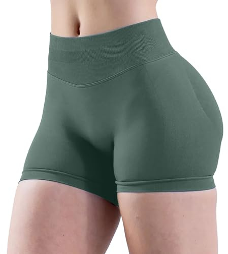 Generisch Short de sport court pour femme - Léger et fin - Taille haute - Décontracté - Couleur unie - Extensible - Sans coutures - Respirant - Séchage rapide - Push Up - Pour le yoga et la gym, a, S