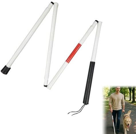 1PCS Blind Stick Lightweight Foldable Design for Easy Storage 1.25m Red White Reflective Walking Stick with Non-Slip Handle and Wear Resistant Foot Pad Cane for Vision Impaired and Blind