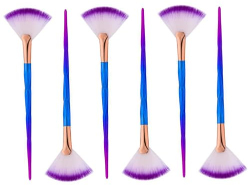 LOLIPPYY Pinceaux à Maquillage en Éventail Lot de 6, Poils Doux Violets Irisés, Taille Moyenne, Applicateurs pour Masque Facial et Surligneur, Usage Professionnel et Personnel, Maquillage