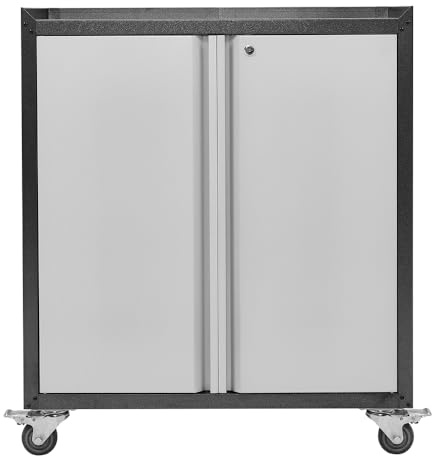 Warmiehomy Mobile File Cabinets Office Storage Cupboard 2-Tier Cabinet Cupboard with Double Doors Modern Office Organiser Lockable Cupboard for Home Office Sideboard 46x77x80cm(White)