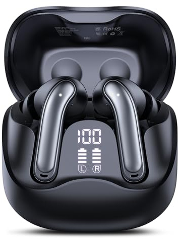 Bluetooth Kopfhörer mit Hybride Aktive Geräuschunterdrückung, In Ear Kopfhörer Kabellos Bluetooth 5.4, 6Mic, 49Std. Wiedergabe, kraftvoller Bass, 8 EQ-Modi, APP-Steuerung, kabelloses Laden, Multipoint