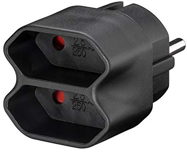 Goobay 51002 Steckdosenadapter auf 2-fach Euro-Buchse, Doppelstecker, Multistecker, Mehrfachstecker, schwarz