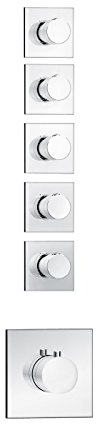 Soho 5 Wege Unterputz Thermostat Armatur aus Messing in Chrom, Wandmontage, inkl. Fertigmontageset, Verbrühschutz, mit Einbaukörper, Multifunktionsregulierung