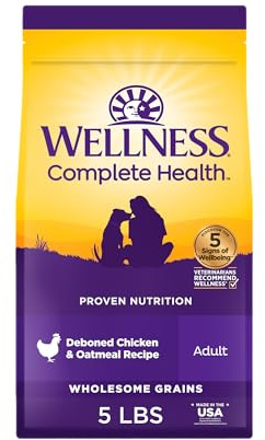 Wellness Complete Health Dry Dog Food, Wholesome Grains, Natural, Chicken & Oatmeal, (5-Pound Bag)