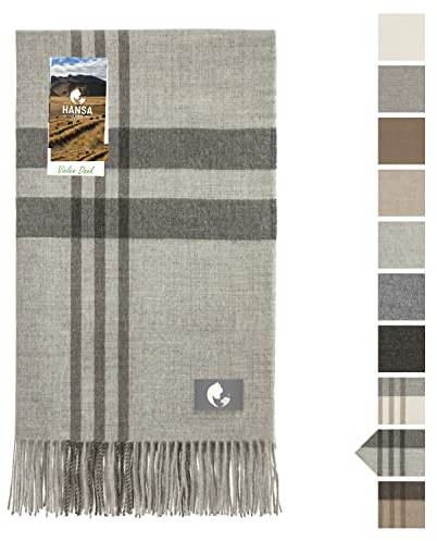 HANSA-FARM | Extra große Baby Alpaka Decke - 200 x 130 cm - Kuschelig weich aus 100% Baby Alpakawolle (kratzfrei, ungefärbt) Plaid Tagesdecke & Alpaka Wolldecke - Silbergrau kariert (Grau)