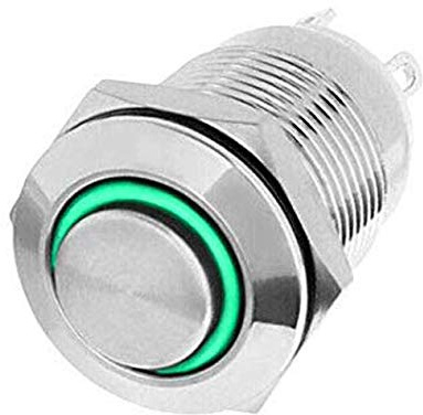 Taster oder Schalter 12V mit LED Beleuchtung (in 5 Farben), 2 Größen (12 oder 16mm) auswählbar (16mm Taster, Grün)