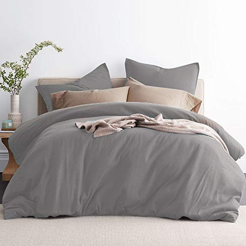 Mastex Plain Flannelette Duvet Cover & Pillowcase 100% Brushed Cotton Royal Luxury Collection Quilt Sets With Matching Pillow Cases Super Soft Natural (Silver - Single) 135 x 200 cm