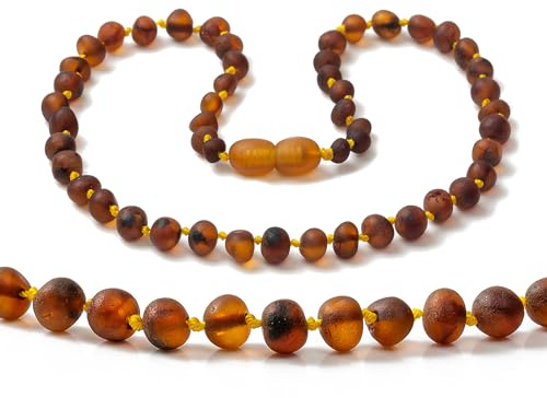 ZHAOXIA Collana in Ambra Naturale(Unisex)(Cognac Raw) - 33cm - Ambra Baltica 100%