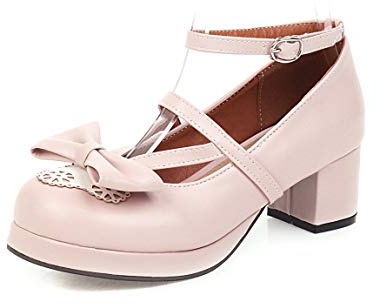 JOEupin Sweet Bow Lace Princess Lolita Escarpins à lacets à talon haut avec sangle à boucle et plateforme épaisse