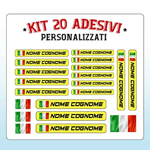 20 Adesivi con Nome Personalizzato per Biciclette, Moto, Auto e Scooter elettrici. Etichette Adesive con Bandiere Personalizzati. Stickers Impermeabili