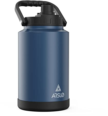 Arslo Large Insulated Water Jug With Handle, One Gallon Insulated Water Bottle, One Gallon Stainless Steel Water Bottle, Dark Blue, 1gallon