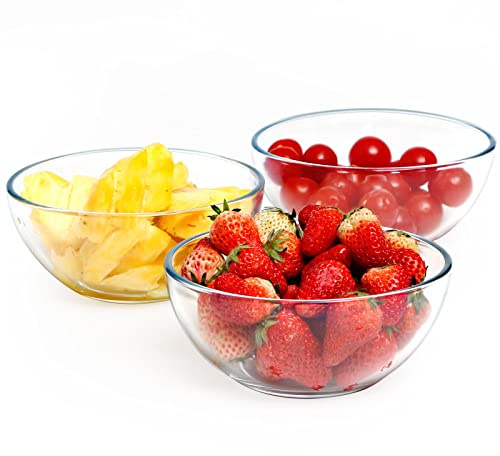 NUTRIUPS 6 Inch Small Glass Bowls Set of 3, 16oz Glass Cereal Bowl Set, Clear Tempered Glass Dessert Bowls for Kitchen Microwave and Oven Safe (6 inch, Set of 3)