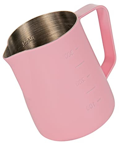 Dianoo Brocca a vapore per espresso, 350 ml, in acciaio inox con termometro, tazza per la schiuma del latte, brocca per il caffè, latte, rosa