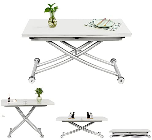 JEFFORDOUTLET Mesa de Comedor Regulable en Altura, Mesa de Centro Extensible para Comedor, Salón,Oficina