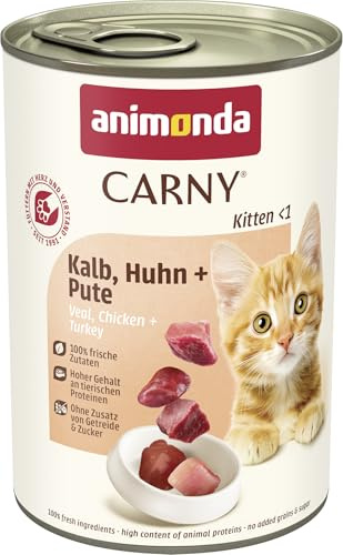 animonda Carny Kitten, våtfoder för unga katter, burk kattmat för unga katter, kalvkött, kyckling + kalkon 12 x 400 g