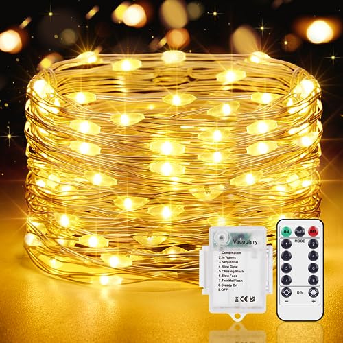 Vacoulery Lichterkette Batterie Timer, 12M 120 LED Lichterkette Batterie mit Timer und Fernbedienung, 8 Modi Lichterkette Innen Außen für Zimmer Terrass Party Hochzeit Dekoration