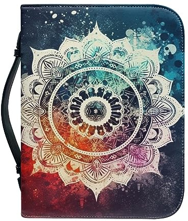 Kuiaobaty Couverture de livre mandala dahlia avec poignée, peinture en couleur, étui de transport résistant aux entailles avec poche intérieure