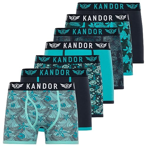 Kandor boxershorts för män – boxershorts för män, flerpack med 7, bekväma stretchbomull underkläder för män, färgglada och svarta underbyxor, flerpack herrtrosor FLORID Pack C), Turkos förpackning, S