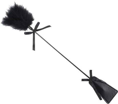 FSSTUD PU Leather Horse Riding Whip Paddle Feather Teaser Stick Equestrian Stick Crops Furry Feather Cleaning Duster Couples Role Play Games for Adults Black