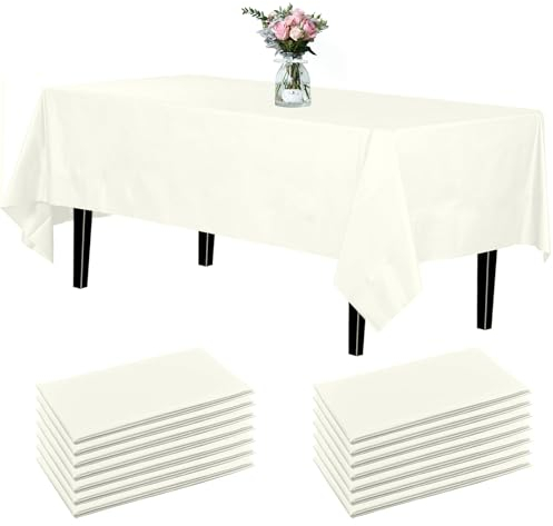 Newthinking Einweg Party Tischdecken, Rechteckig, 137 x 274 cm, 4 Stück, Kunststoff-Tischdecke für Party, Hochzeit, Grillen,Picknick, Weihnachten (Creme)