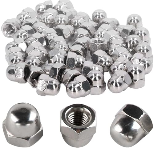 Bikasun 50Pcs Dome Cap Nuts M8 8mm 304 Stainless Steel DIN1587, High Shape A2 V2A Hexagonal Hex Acorn Cap Nuts, For Industry Hardware Etc