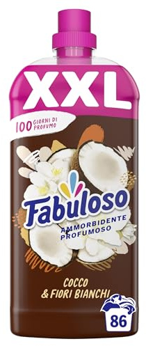 Fabuloso Ammorbidente Concentrato Cocco & Fiori Bianchi, 1,9L | Ammorbidente profumato per lavatrice, Fragranza che dura per settimane, Rende i capi più facili da stirare, Per 86 lavaggi