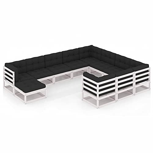 Rantry 11-TLG. Gartenlounge Set Sitzgruppe Gartensofa Set Gartenmöbel Gartenlounge Sitzgarnitur Loungemöbel Gartengarnitur Möbel Balkonmöbel mit Kissen Weiß Kiefer Massivholz #5